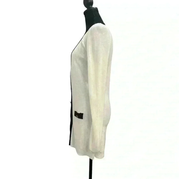 BOMI BY BOMI Cream & Black Long Cardigan Size Small - Picture 3 of 5